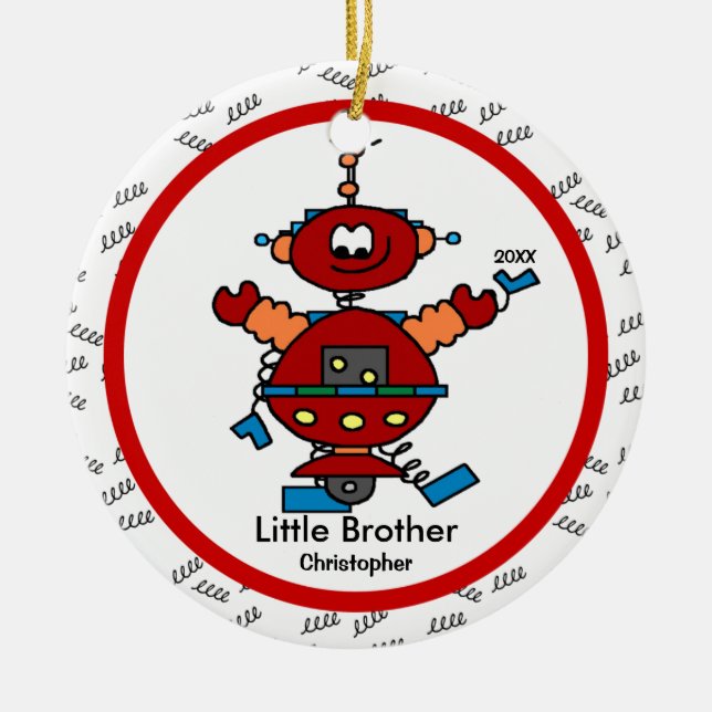 Roboter-kleiner Bruder-Weihnachtsverzierung Keramik Ornament (Vorne)