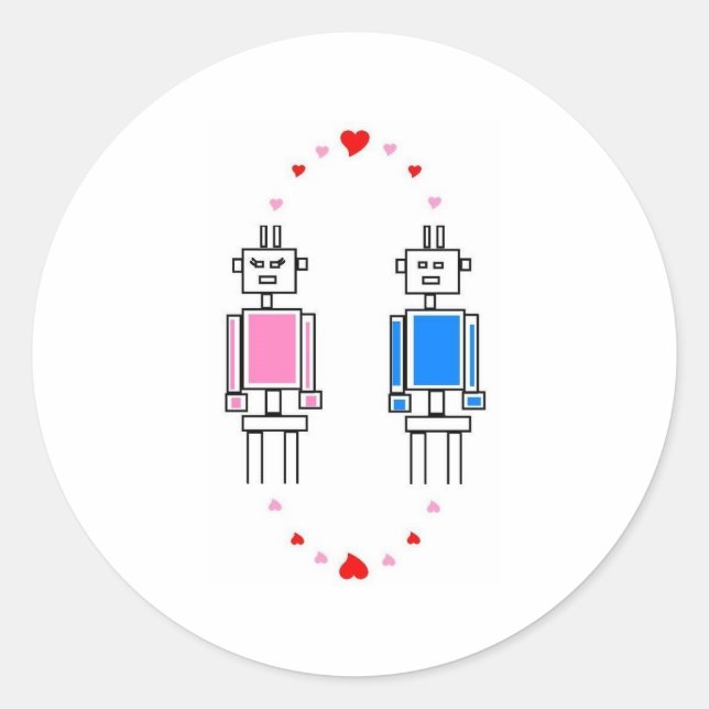 Roboter-Liebe Runder Aufkleber (Vorderseite)
