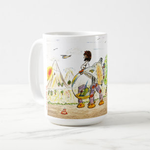Roboter-Mädchen-aufpassender Sonnenaufgang Kaffeetasse