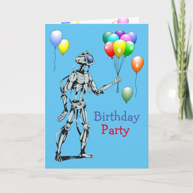 Roboter mit Balloons Einladung zum Geburtstag (Vorderseite)