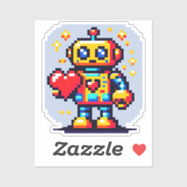 Roboter mit Herz - Niedliche Pixel Art SciFi Desig Aufkleber