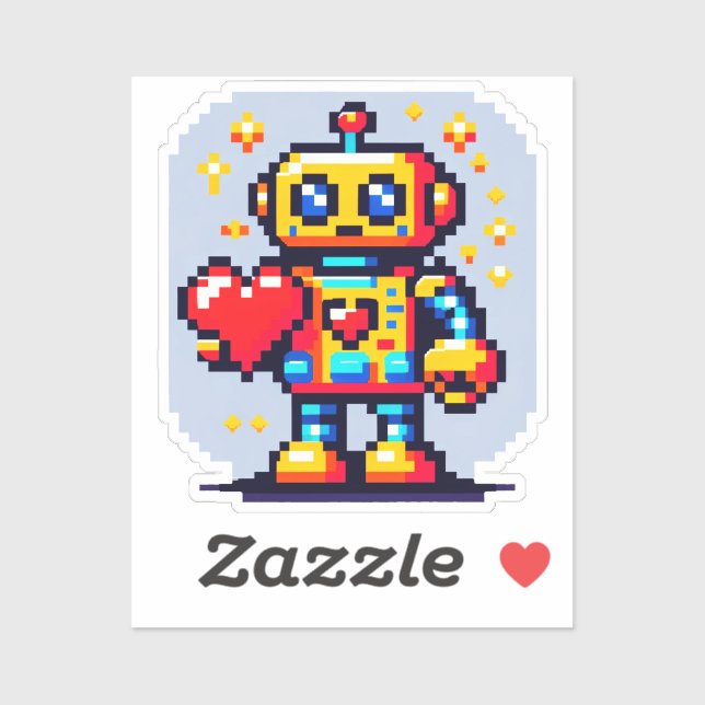 Roboter mit Herz - Niedliche Pixel Art SciFi Desig Aufkleber (Blatt)