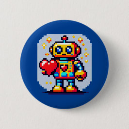 Roboter mit Herz - Niedliche Pixel Art SciFi Desig Button