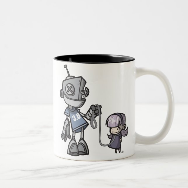 Roboter-mit-Kind Zweifarbige Tasse (Rechts)