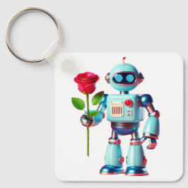 Roboter mit Rose Schlüsselanhänger