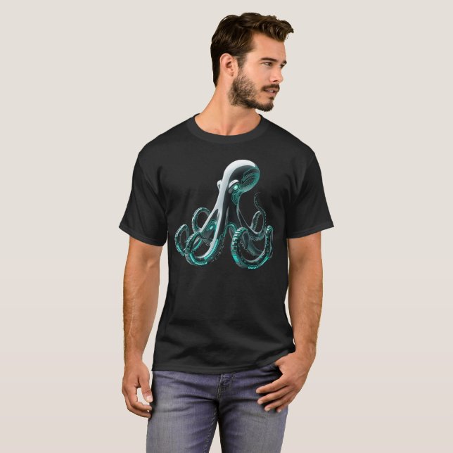 Roboter-Oktopus - futuristisches technisches Desig T-Shirt (Vorne ganz)