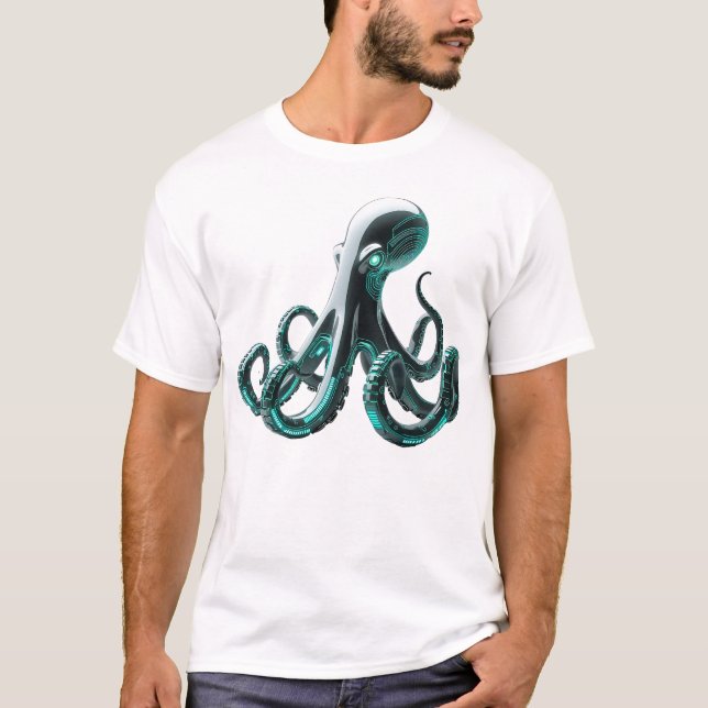 Roboter-Oktopus - futuristisches technisches Desig T-Shirt (Vorderseite)