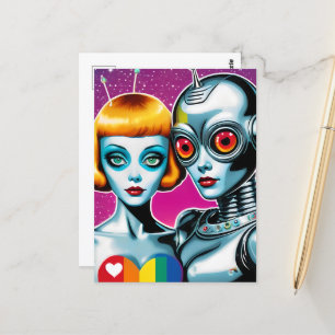Roboter Rainbow Heart Postkarte