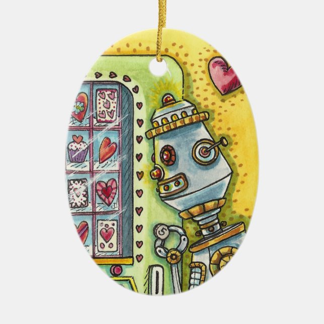 ROBOTER SUCHT NACH LIEBE, HERZVERANSTALTUNGSMASCHI KERAMIK ORNAMENT (Vorne)