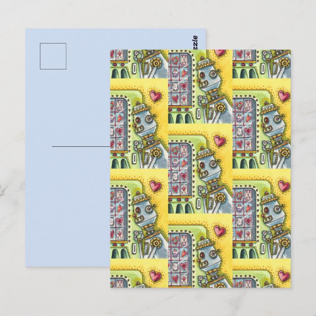 ROBOTER SUCHT NACH LIEBE, HERZVERANSTALTUNGSMASCHI POSTKARTE (Vorne/Hinten)