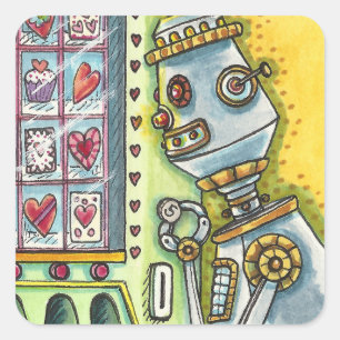 ROBOTER SUCHT NACH LIEBE, HERZVERANSTALTUNGSMASCHI QUADRATISCHER AUFKLEBER