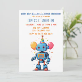 Roboter-Thema mit Ballons Aquarell Einladung