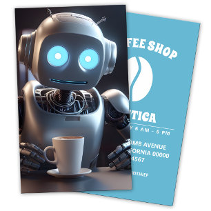 Roboter trinkt Kaffee Visitenkarte