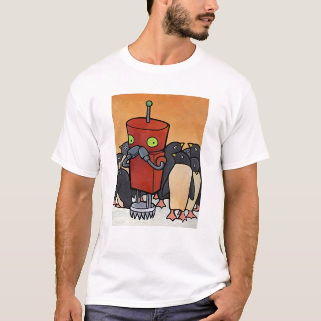 Roboter u. Pinguine T-Shirt (Vorderseite)