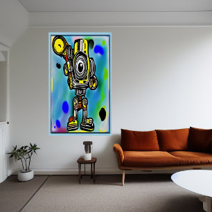 Roboter und farbiger Hintergrund   AI Art Poster