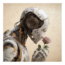Roboter und Rose Solarpunk-Poster