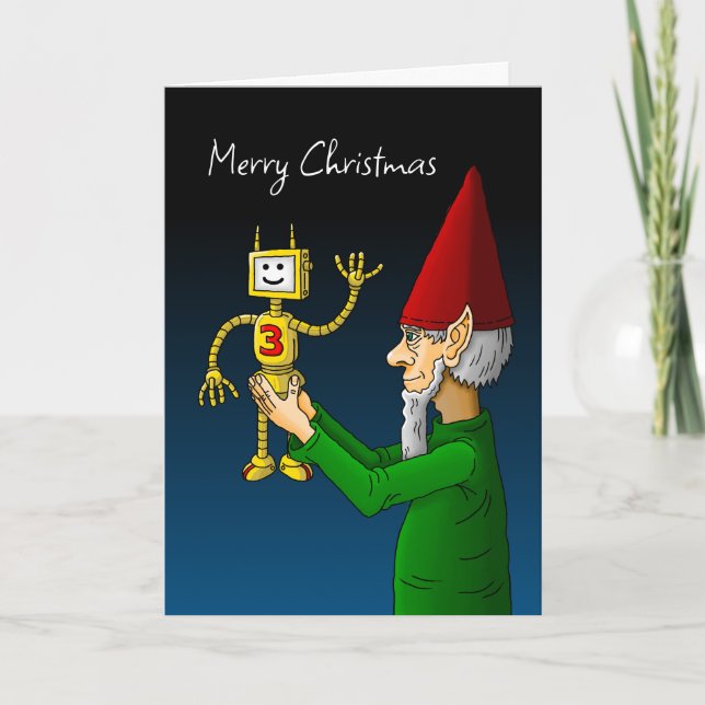 Roboter und Weihnachtself Feiertagskarte (Vorderseite)