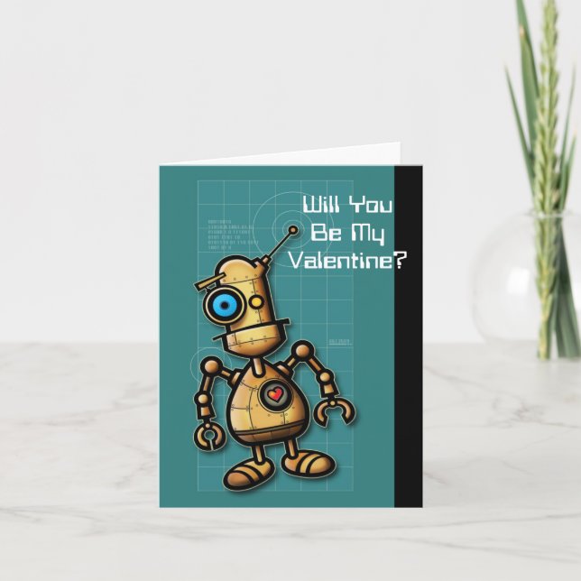 Roboter-Valentinsgruß Feiertagskarte (Vorderseite)