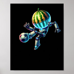 Roboter Wassermelonen Kopf Fußball Fussball Dribbl Poster