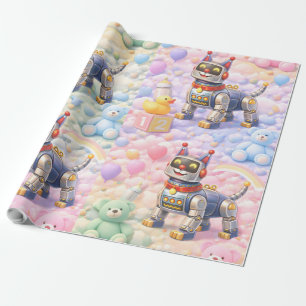 Roboter-Welpe und Regenbogenträume Premium-Geschen Geschenkpapier