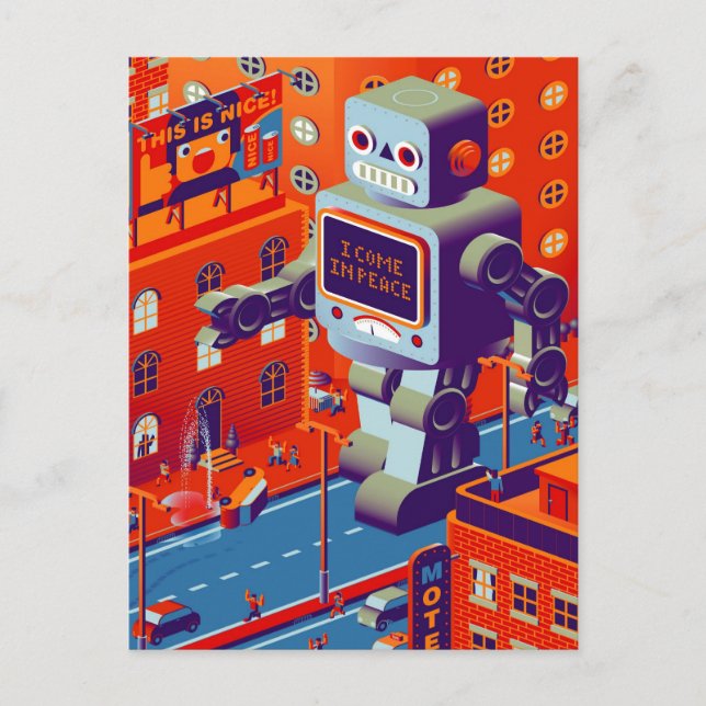 Roboterinvasion Postkarte (Vorderseite)