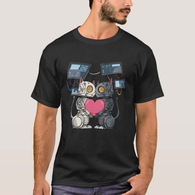 Roboterkatze in Liebe für einen Roboter-Ingenieur T-Shirt (Vorderseite)