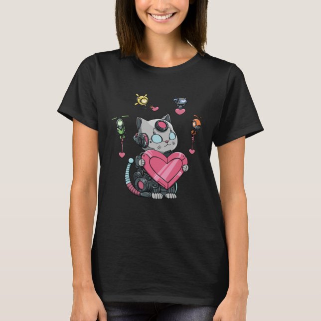 Roboterkatze in Liebe für einen Roboteringenieur 1 T-Shirt (Vorderseite)