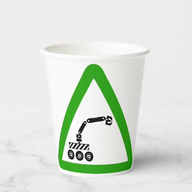 Roboterkreuzungswarnschild Pappbecher (Vorderseite)
