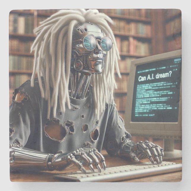 Robotertypen auf Tastatur Steinuntersetzer (Vorderseite)