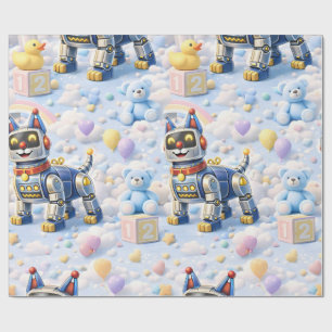 Roboterwelpe und rosa Teddy Geschenkpapier