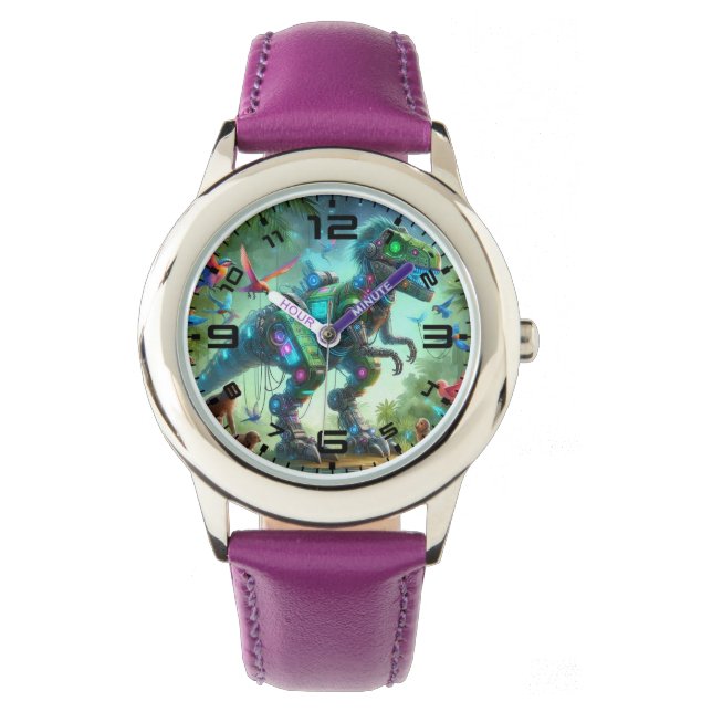 Robotic Dinosaurier Lila Watch Armbanduhr (Vorderseite)