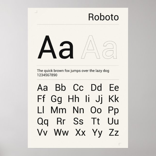 Roboto Schriftart Typografie Poster (Vorne)