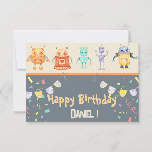 Robots Happy Birthday Grußkarte Karte (Vorderseite)