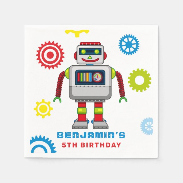 Robots Kindergeburtstag Party Napkins Serviette (Vorderseite)