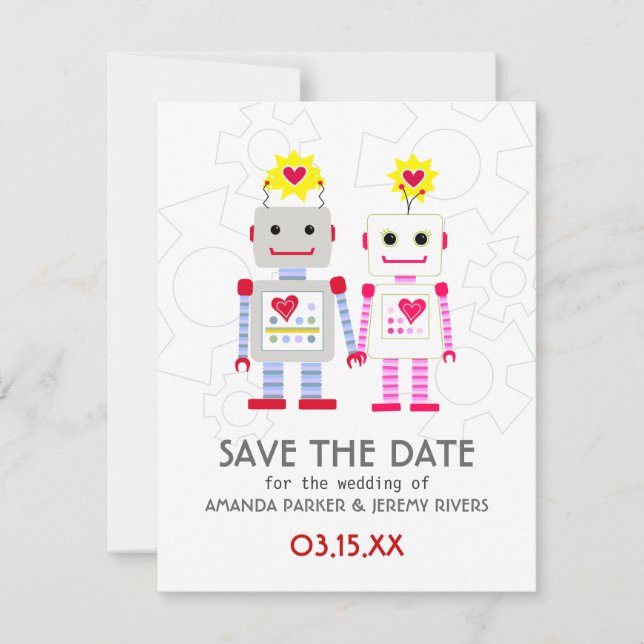Robots Wedding Enregistrer La Carte Date (Devant)