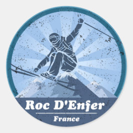 Roc d’Hölle Skistation - Skifahrer Runder Aufkleber
