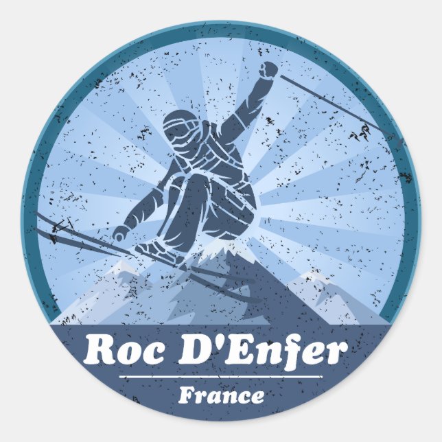 Roc d’Hölle Skistation - Skifahrer Runder Aufkleber (Vorderseite)