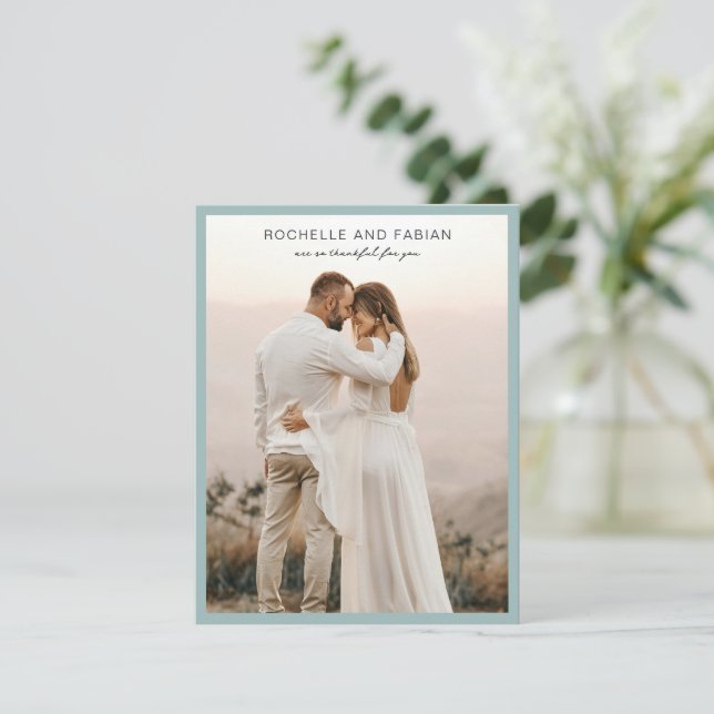 Rochelle Aqua Moderne Moderne Elegante Hochzeit Dankeskarte (Stehend Vorderseite)