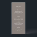 Rochelle Taupe Moderne Moderne Moderne Elegante Ho Menükarte<br><div class="desc">Modernes Hochzeitsmenü mit einem einfachen Design und einer Kombination aus zeitgenössischem serifenem Sans-Schriftart,  elegantem Drehbuch und kursivem Schriftart.</div>