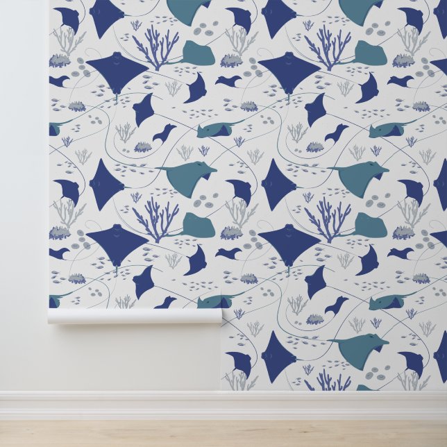 Rochen Blau Weißer Ozean Print Tapete (Anwendung)