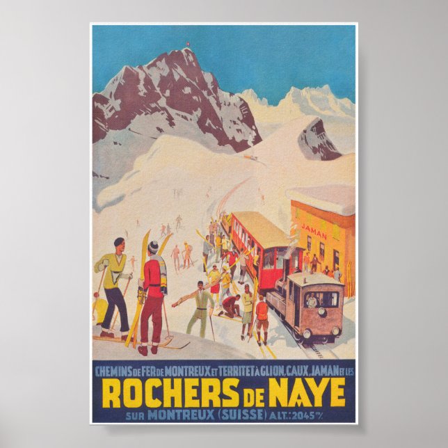 Rochers de Naye Schweiz Vintage Skireise Poster (Vorne)