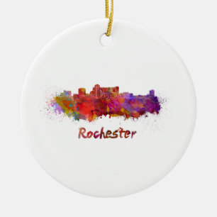 Rochester MN skyline im Watercolor Keramik Ornament