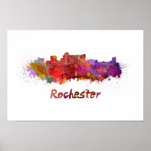 Rochester MN Skyline in Aquarellfarbe Poster