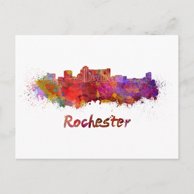 Rochester MN Skyline in Aquarellfarbe Postkarte (Vorderseite)