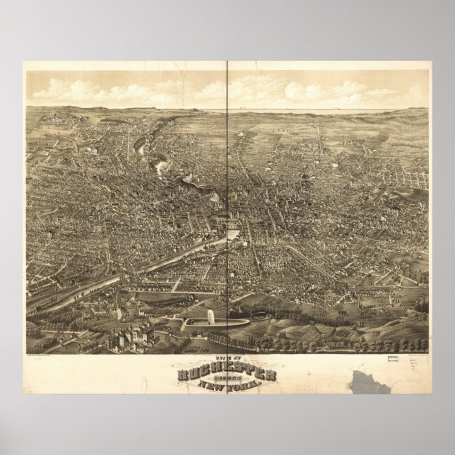 Rochester New York 1879 Antike Panoramakarte Poster (Vorne)