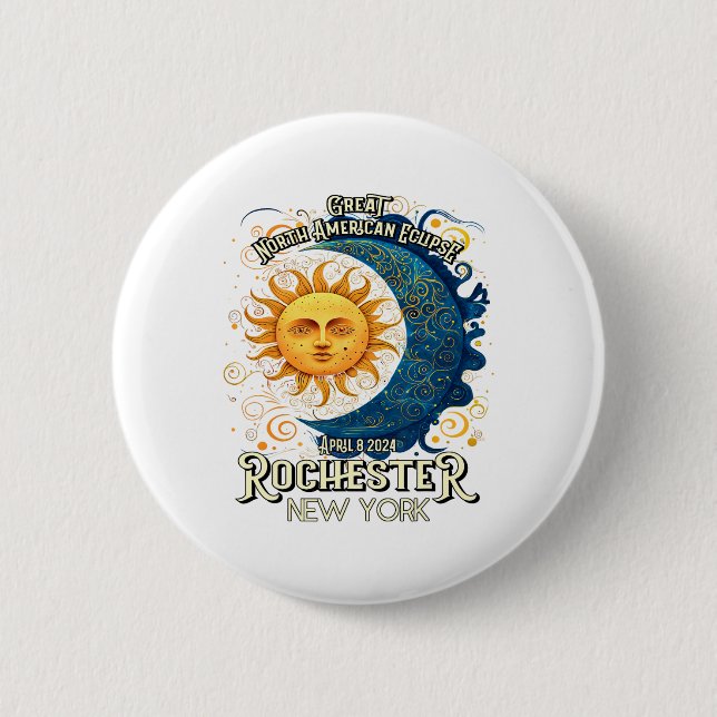 Rochester New York 2024 Total Solar Eclipse April Button (Vorderseite)