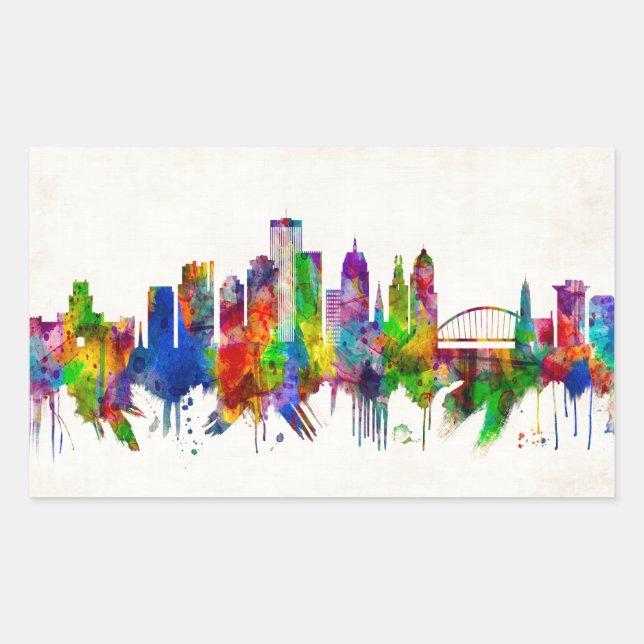 Rochester New York Skyline Rechteckiger Aufkleber (Vorderseite)
