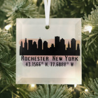 Rochester NY City Skyline Glass Ornament