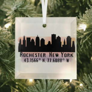 Rochester NY City Skyline Glass Ornament Aus Glas