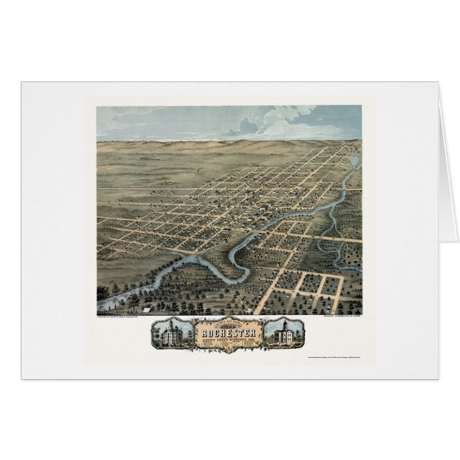 Rochester, panoramische Karte Mangans - 1869 (Vorderseite (Horizontal))